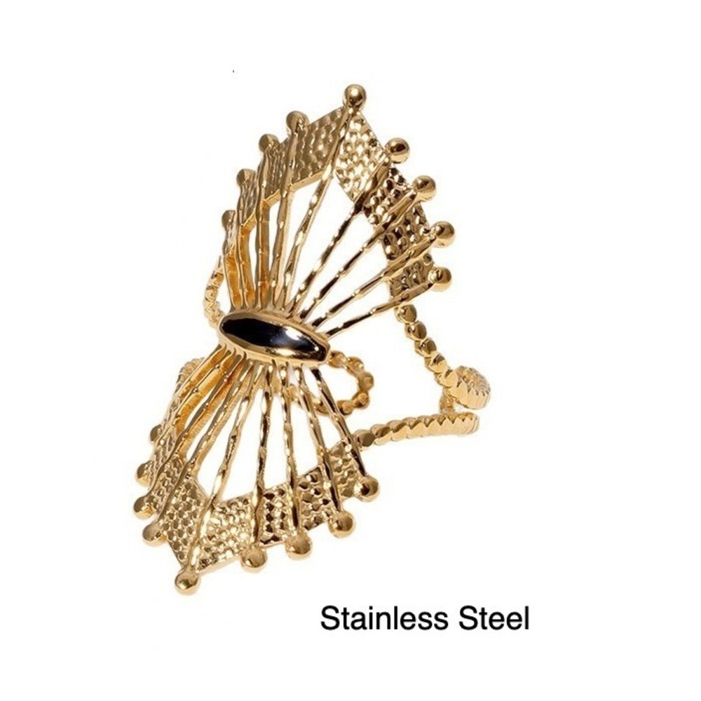 Gold Tone Stainless Steel Fan‎ Shape Statement Ring Accent Adjustable